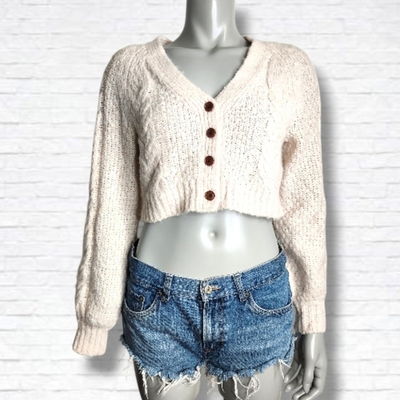 Sunday Best Sweaters - Aritzia Sunday Best Cream Alpaca Blend Cable Knit Cropped Cardigan Size XS